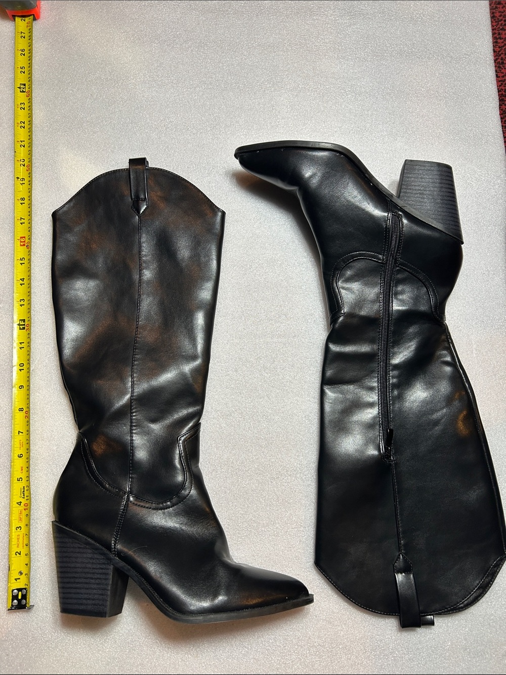 TOP Moda Black Leather Mid-Calf Heeled Western Boots sz10